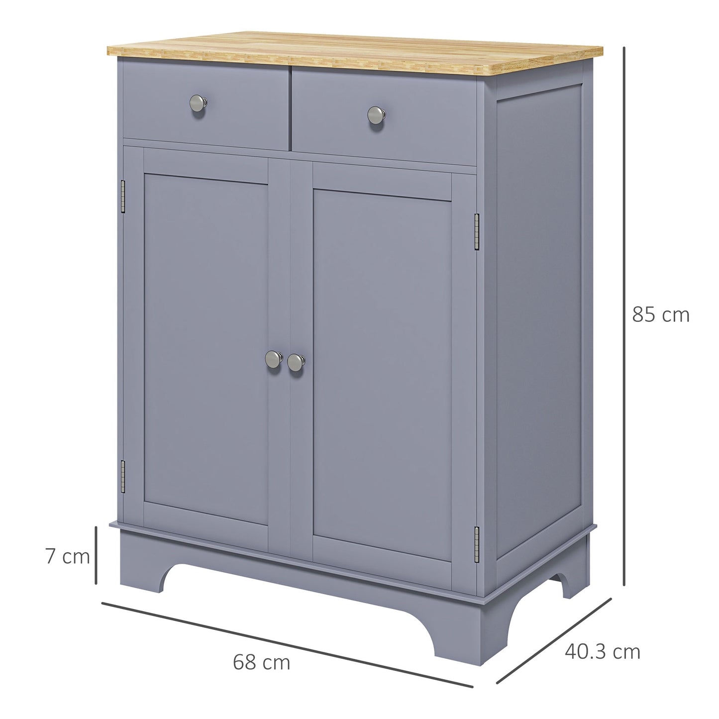 Kitchen Floor Cabinet Side Storage Cupboard Multi-Use Sideboard Table with Solid Wood Top, Adjustable Shelf, Drawer for Dining Room, Living Room, Hallway, Grey