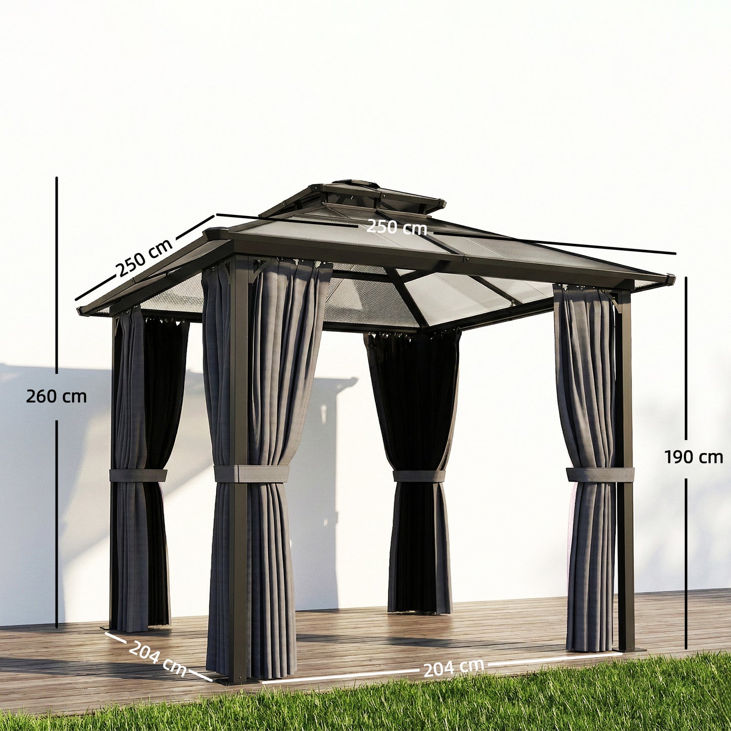 2.5x2.5 m Hardtop Gazebo Canopy w/ Drainage Gutters, Garden Gazebo