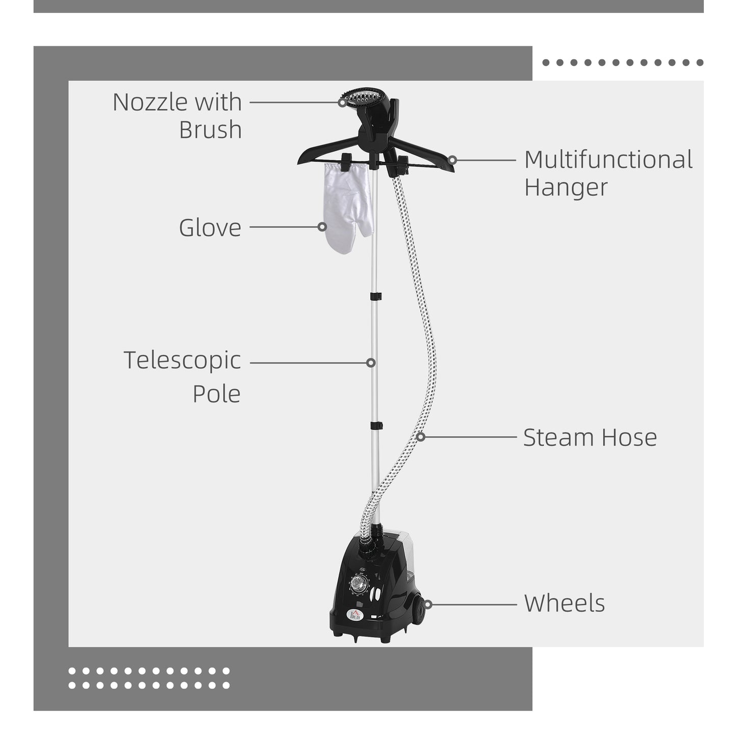 Clothes Steamer with Adjustable Pole 41-110 cm Black