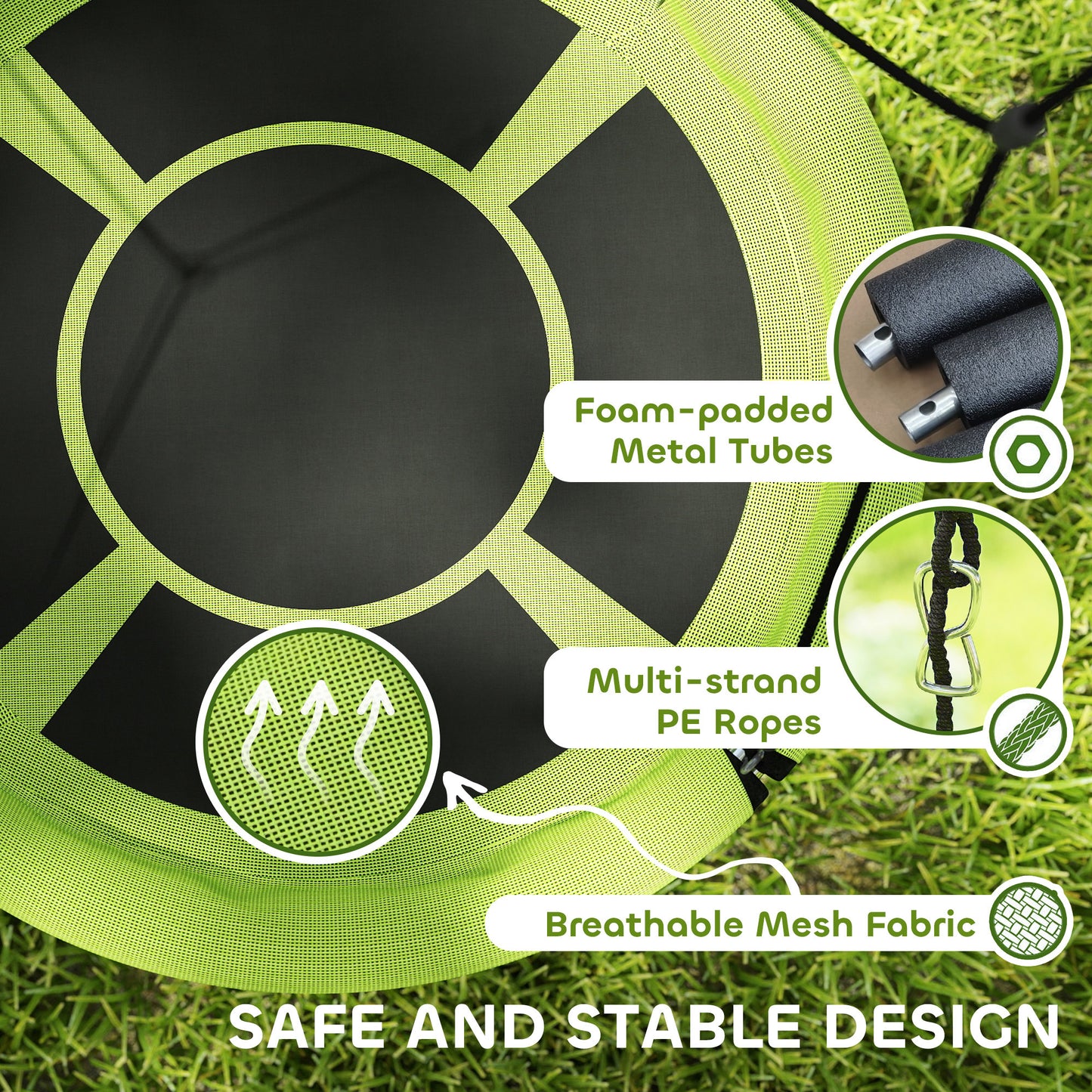 Nest Swing Seat, 100 cm Saucer Tree Swing Set for Kids, Green