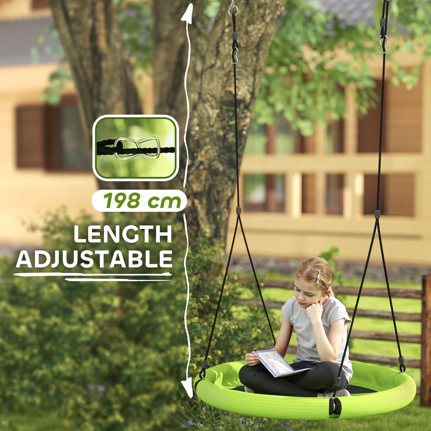 Nest Swing Seat, 100 cm Saucer Tree Swing Set for Kids, Green
