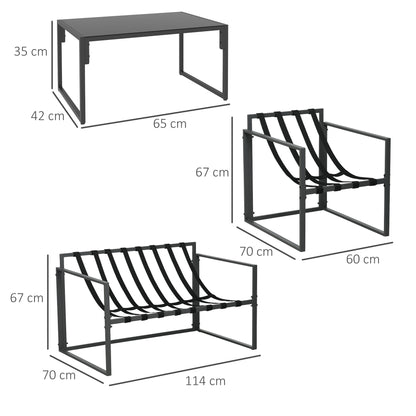 4 Piece Garden Sofa Set 2 Single Armchair, Loveseat and Coffee Table Set Steel Frame Patio Furniture with Thick Cushions, Grey