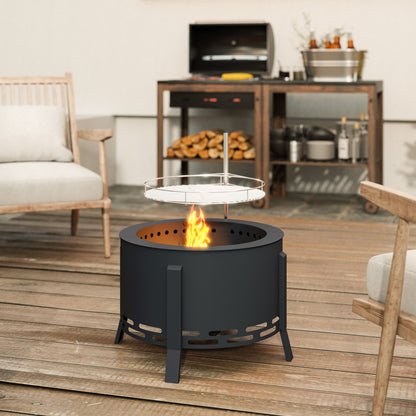 Portable Fire Pit, 58 cm Round Firepit with Grill Grate, Black