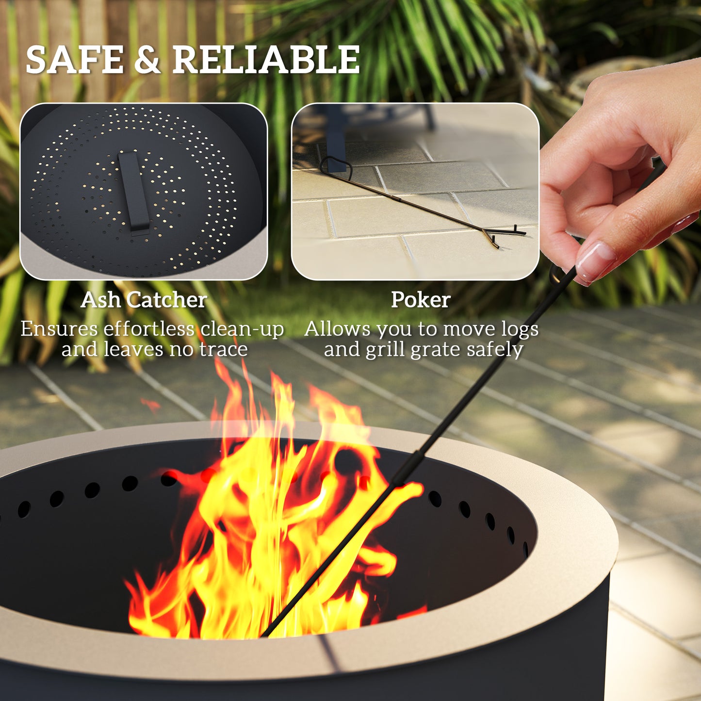 Portable Fire Pit, 58 cm Round Firepit with Grill Grate, Black