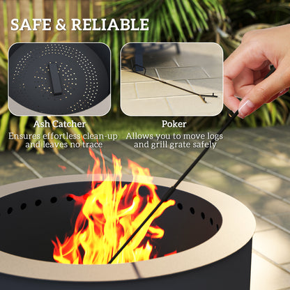Portable Fire Pit, 58 cm Round Firepit with Grill Grate, Black