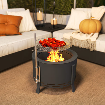 Portable Fire Pit, 58 cm Round Firepit with Grill Grate, Black
