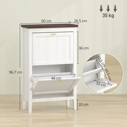 Shoe Cabinet with 2 Flip Drawers, Narrow Shoe Storage Cabinet, White