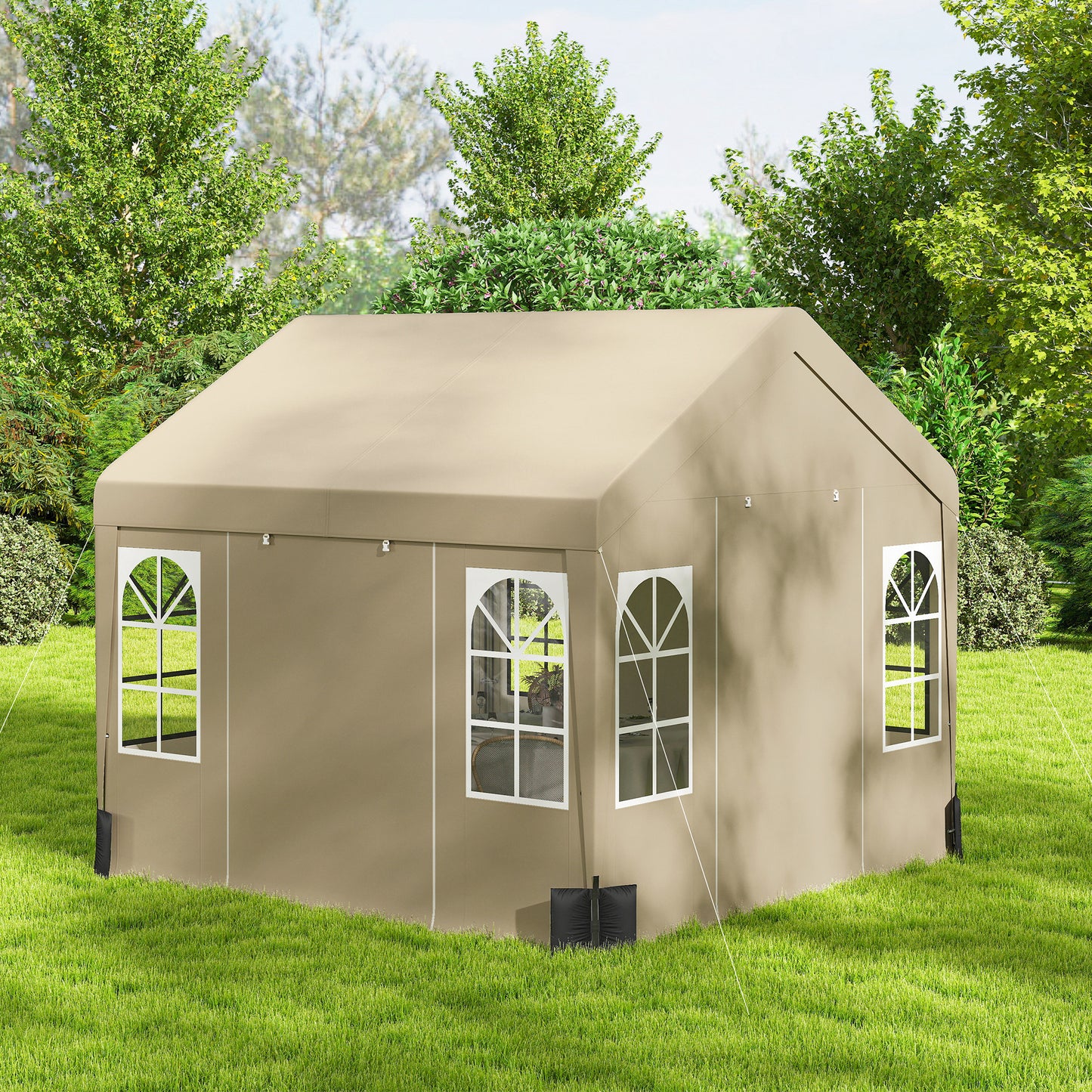 3 x 3 m Party Tent, Outdoor Canopy Tent with Sidewalls, Beige