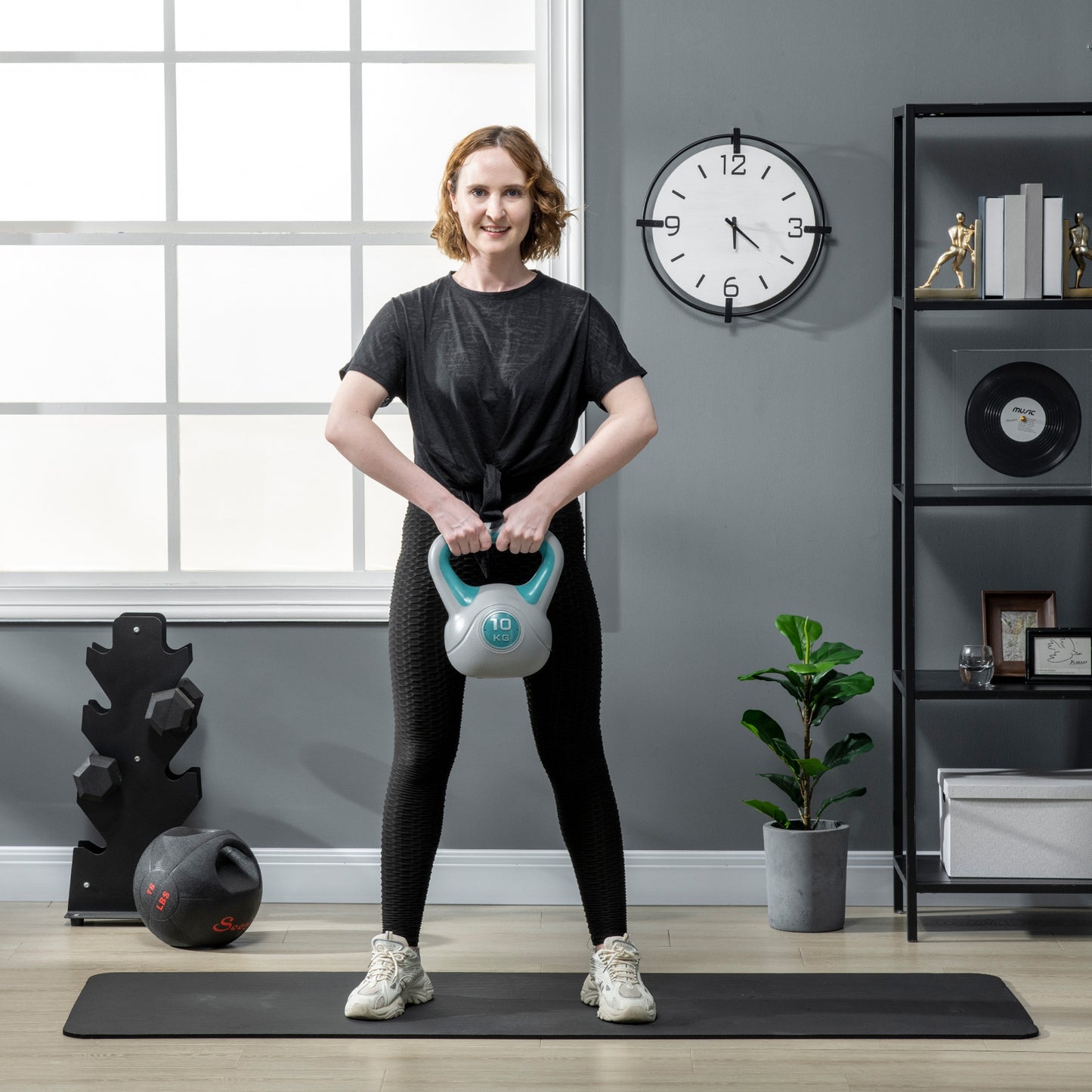 10kg Kettle Bell with Handle for Home Gym, Light Blue and Grey