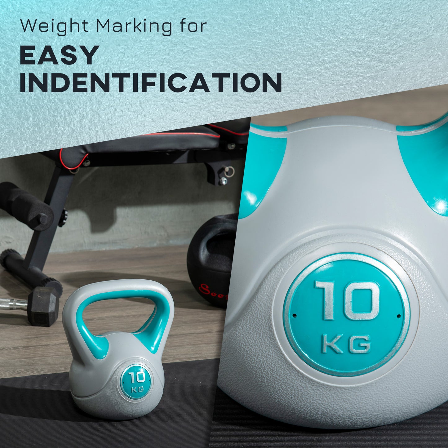 10kg Kettle Bell with Handle for Home Gym, Light Blue and Grey