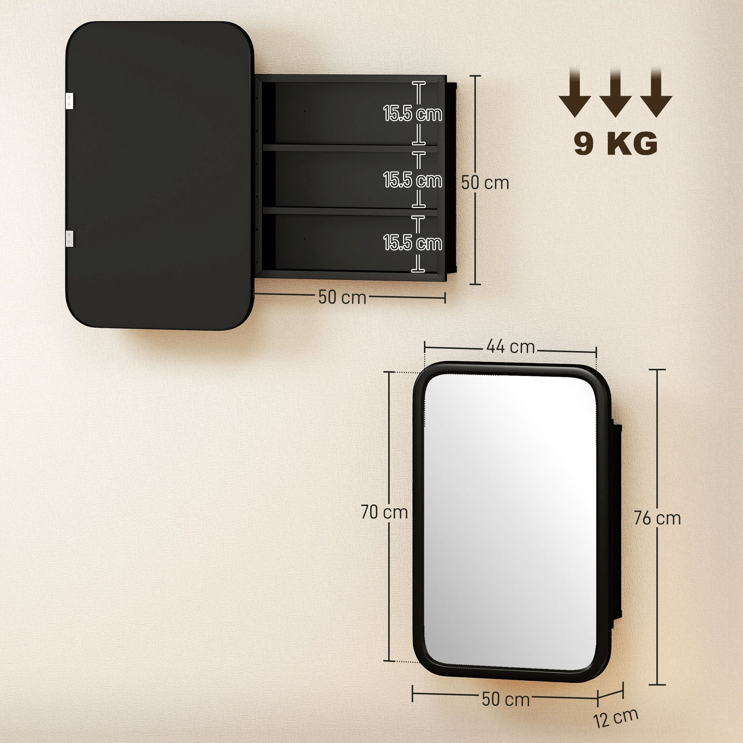 Bathroom Wall Cabinet with Mirror Black