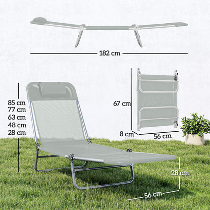 Sun Lounger Foldable Reclining Chair with Headrest Light Grey