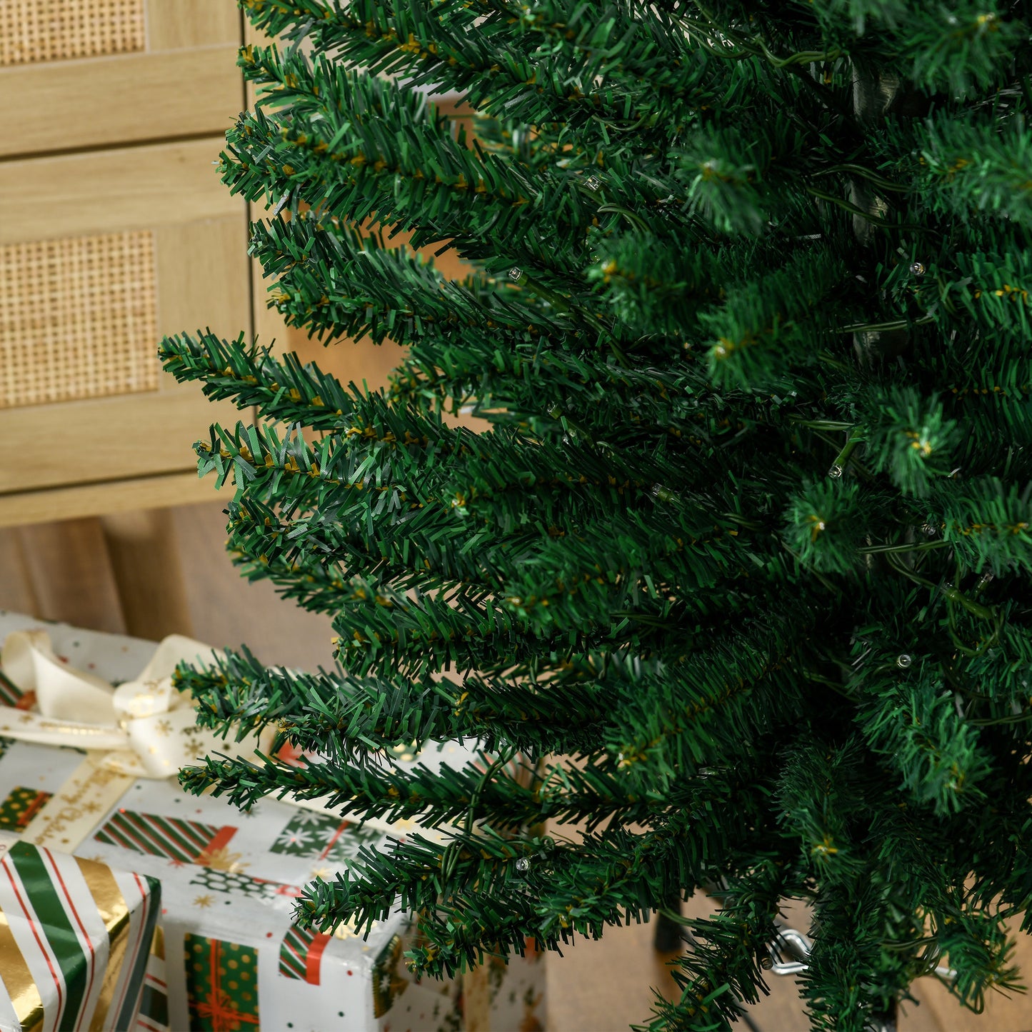 7.5ft Artificial Pencil Christmas Tree with Colourful Lights, Steel Base