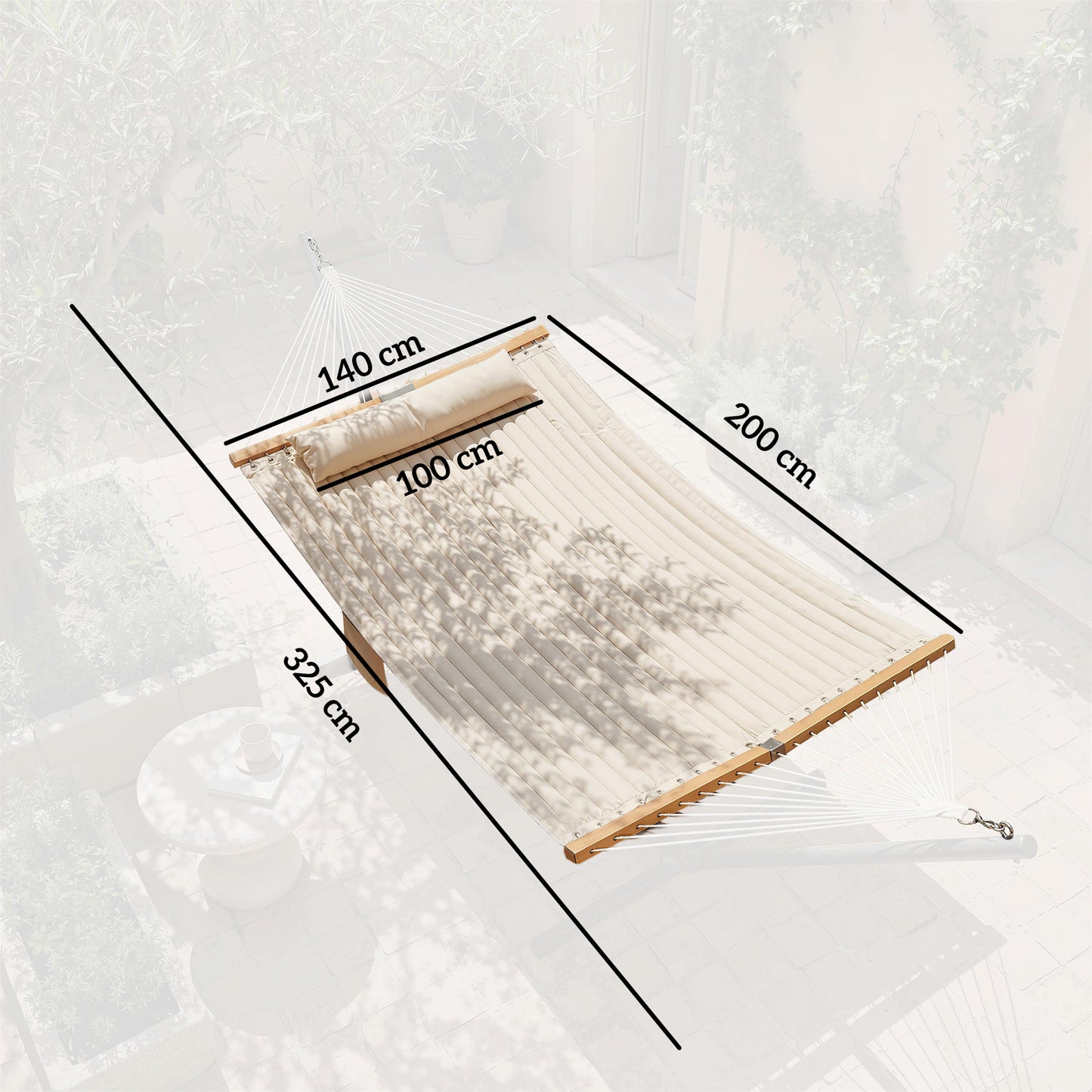 Double Hammock 2-Person Padded Swing Bed Cream White
