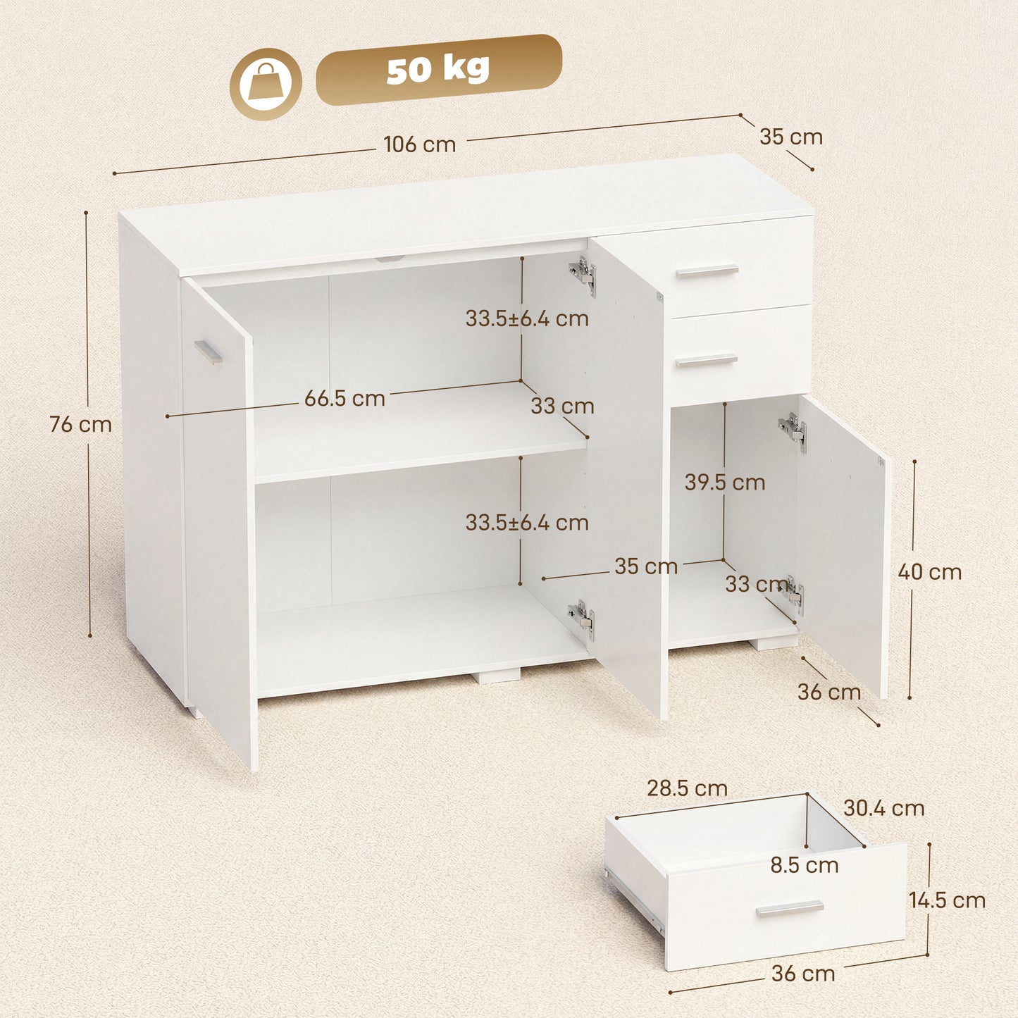 Modern Sideboard Kitchen Storage Cabinet, White
