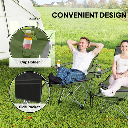Set of 2 Reclining Camping Chairs, Olive Green and Grey