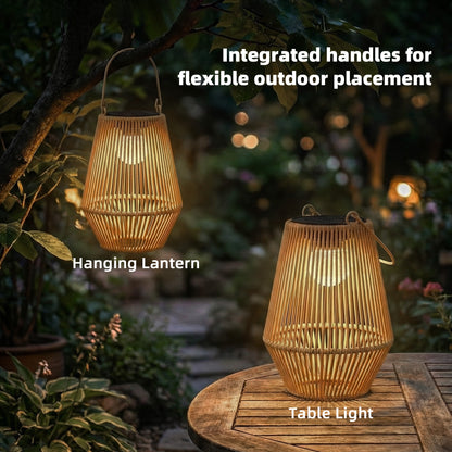 Rattan Hanging Solar Lights Outdoor Garden Lantern Set of 2, Brown