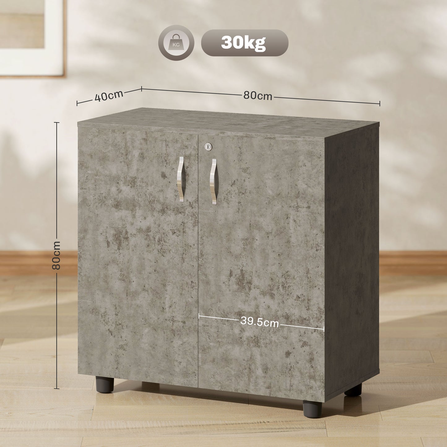 2-Tier Locking Filing Cabinet Office Storage Cabinet, Grey