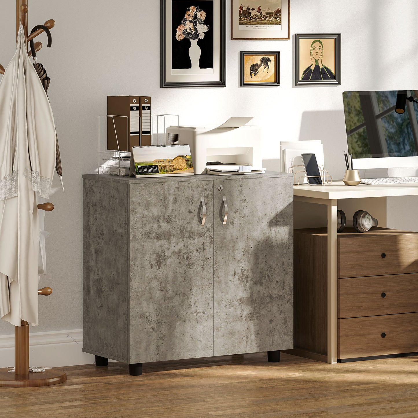 2-Tier Locking Filing Cabinet Office Storage Cabinet, Grey