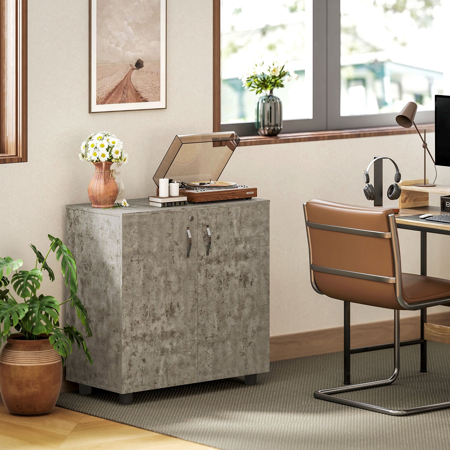 2-Tier Locking Filing Cabinet Office Storage Cabinet, Grey