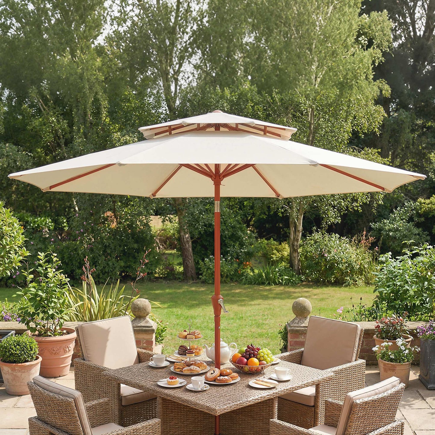 2.7 m Garden Parasol with Double Top, Cream White
