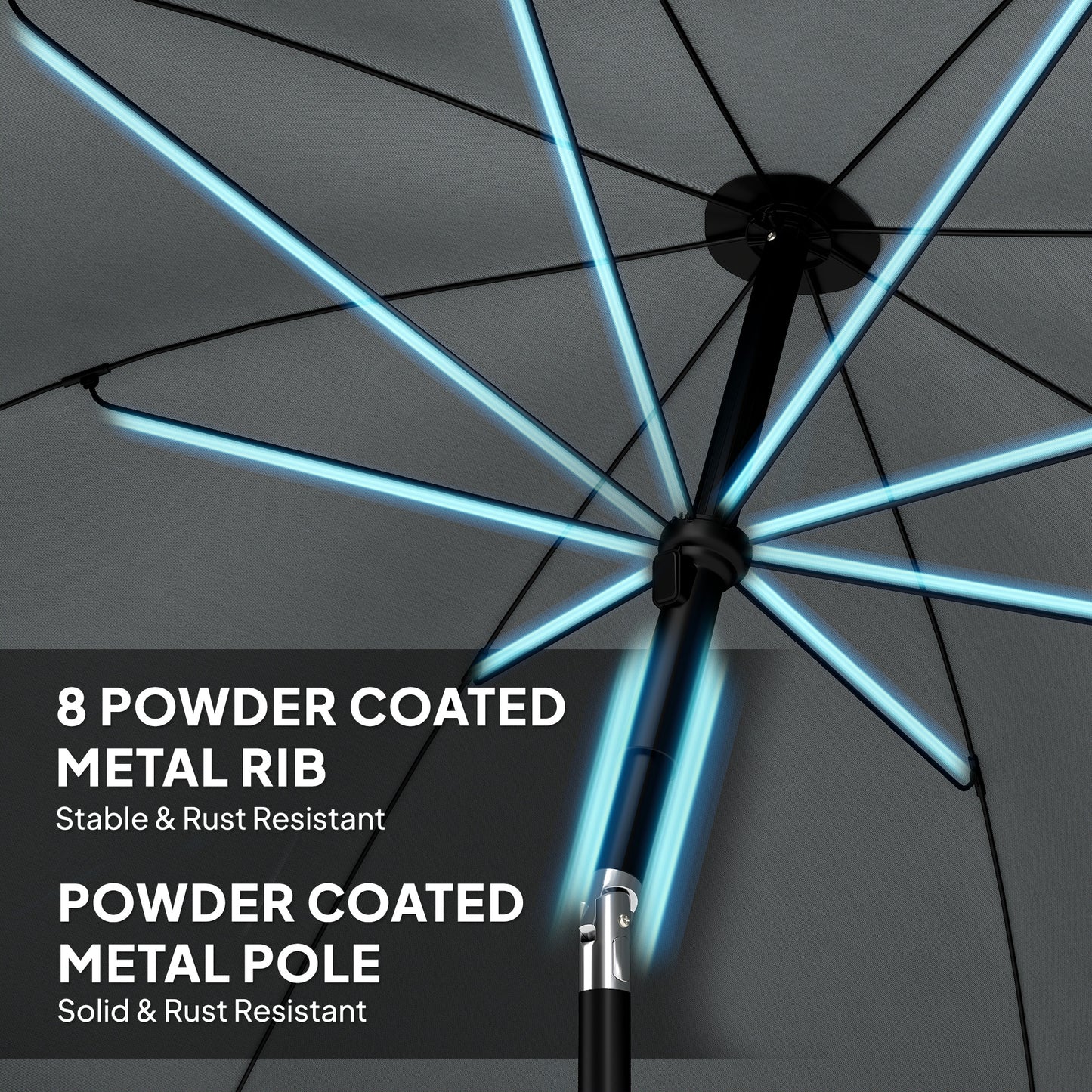 1.8 m Beach Umbrella Parasol with Sand Anchor, Tilt, Dark Grey