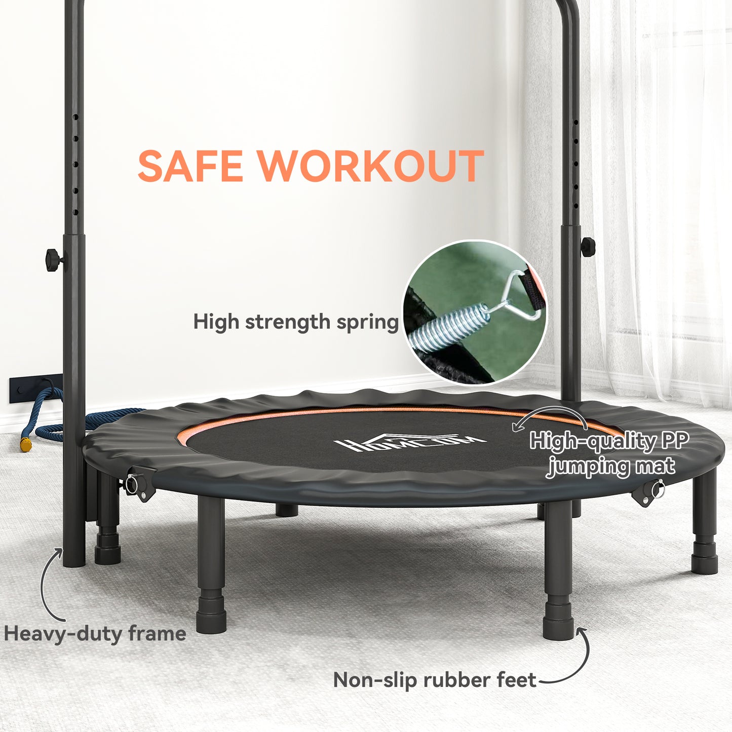 45" Foldable Mini Fitness Trampoline w/ Foam Handle, Orange