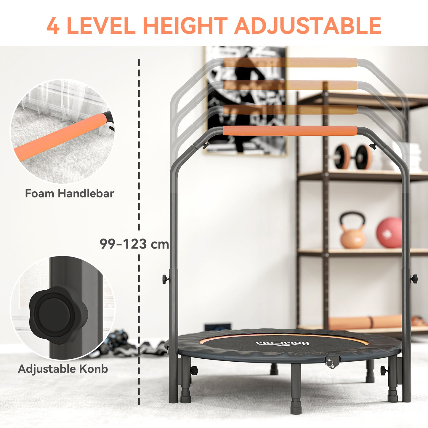 45" Foldable Mini Fitness Trampoline w/ Foam Handle, Orange