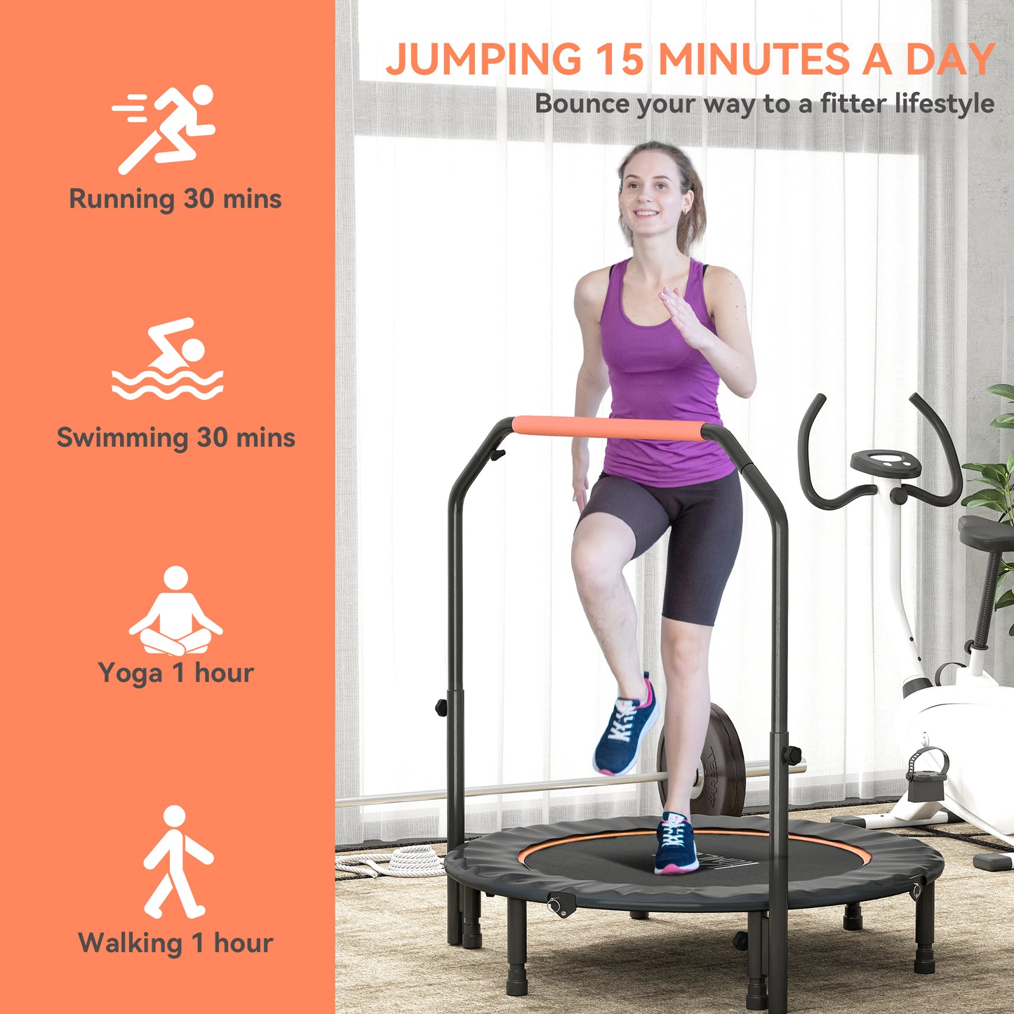 45" Foldable Mini Fitness Trampoline w/ Foam Handle, Orange