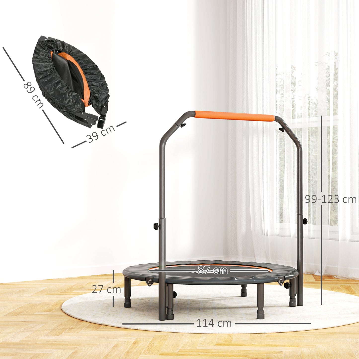 45" Foldable Mini Fitness Trampoline w/ Foam Handle, Orange