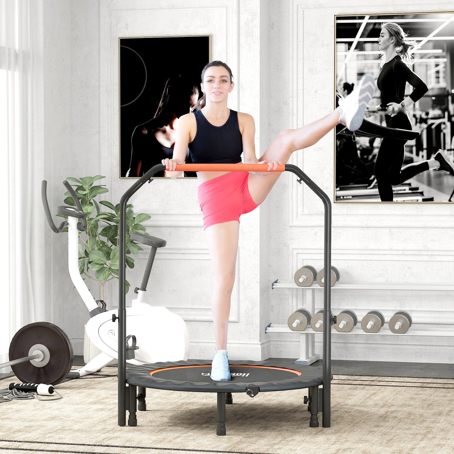 45" Foldable Mini Fitness Trampoline w/ Foam Handle, Orange