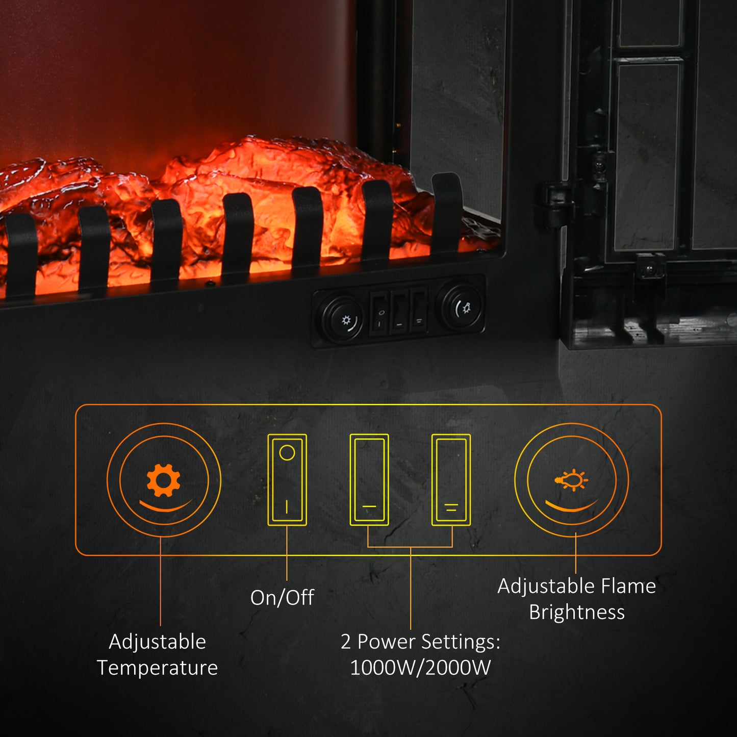 3-Sided Electric Fireplace Heater, Quiet Freestanding Fire Stove with LED Flame Effect, Level-less Temperature Control, Overheating Protection