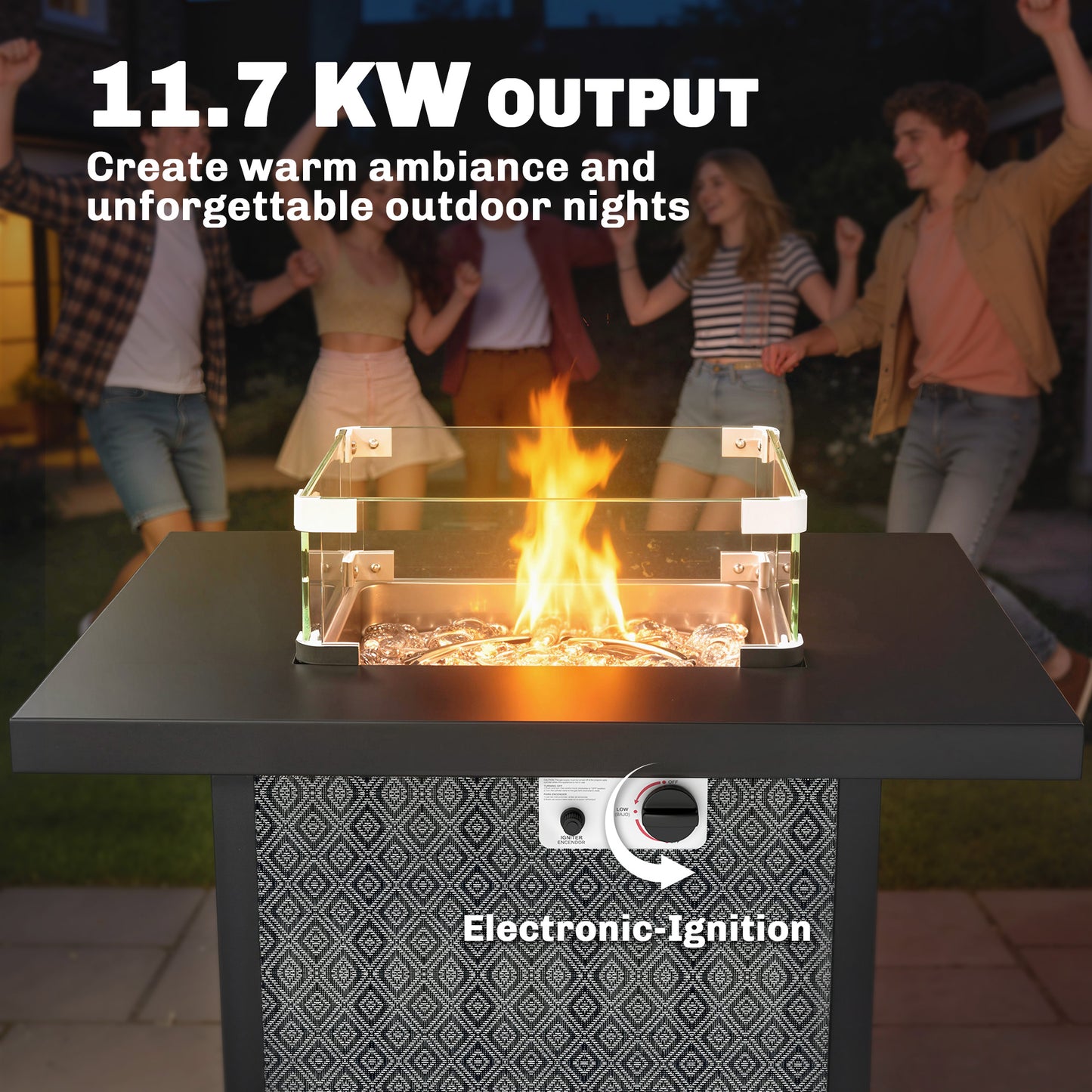 Propane Gas Fire Pit Table for Garden, 11.7 KW Smokeless Firepit