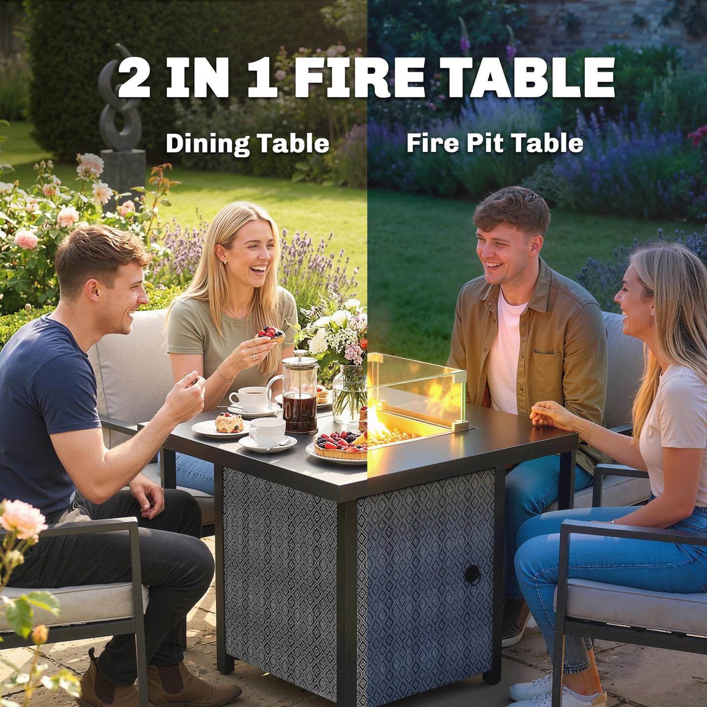 Propane Gas Fire Pit Table for Garden, 11.7 KW Smokeless Firepit
