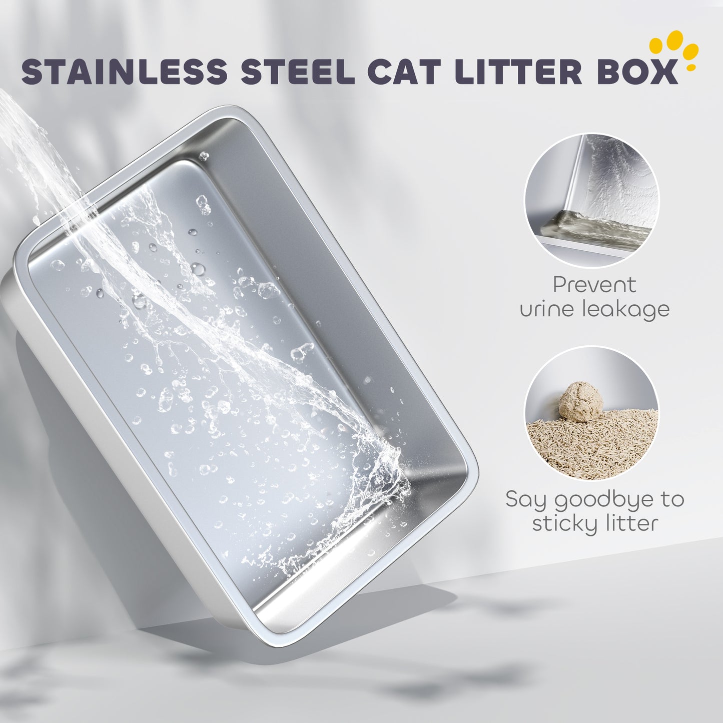 Stainless Steel Cat Litter Box with Removable Lid, Scoop, Grey