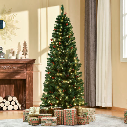 6FT Prelit Pencil Christmas Tree w/ LED Light, Berry, Xmas Decoration