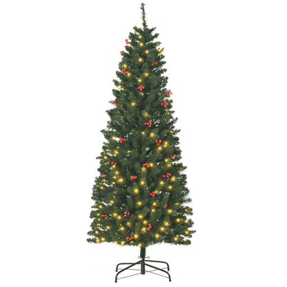 6FT Prelit Pencil Christmas Tree w/ LED Light, Berry, Xmas Decoration