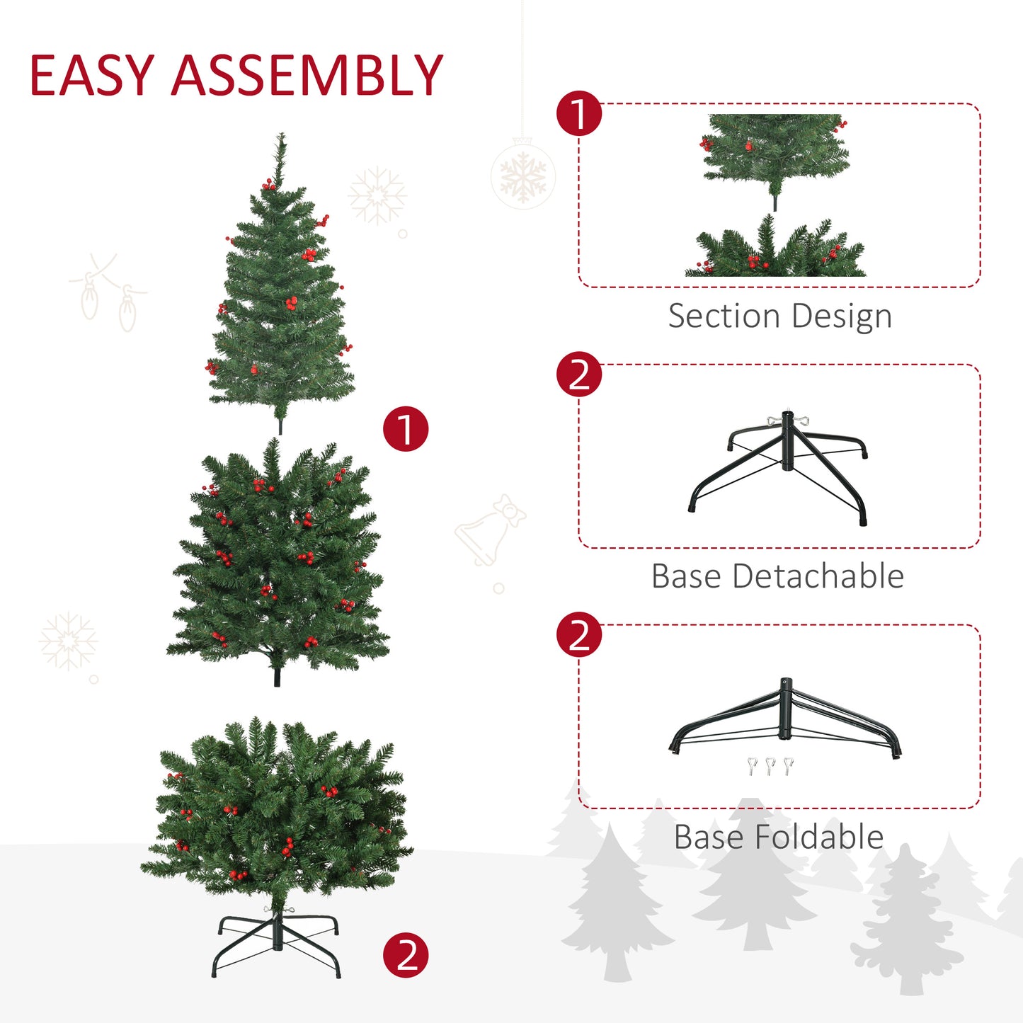 6FT Prelit Pencil Christmas Tree w/ LED Light, Berry, Xmas Decoration