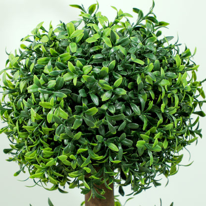Set of 2 Decorative Artificial Plants Boxwood Trees in Pot, Green