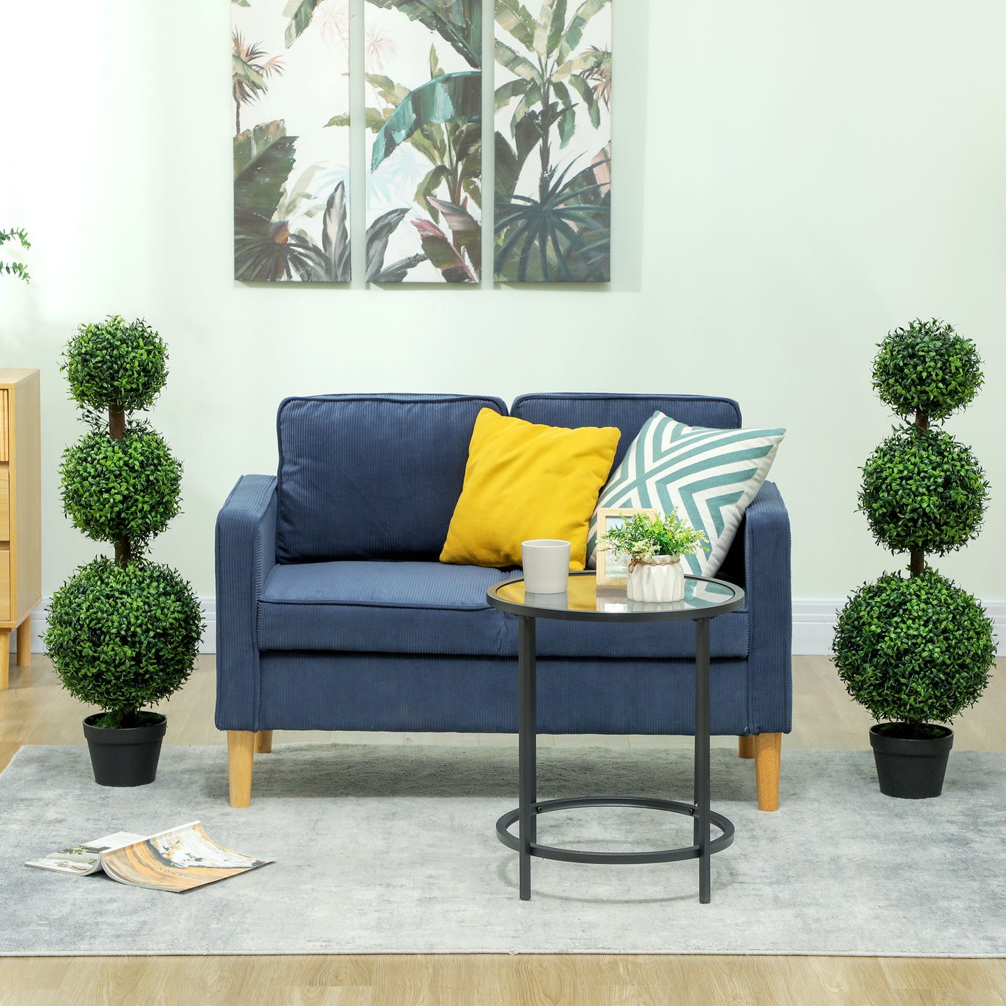 Set of 2 Decorative Artificial Plants Boxwood Trees in Pot, Green