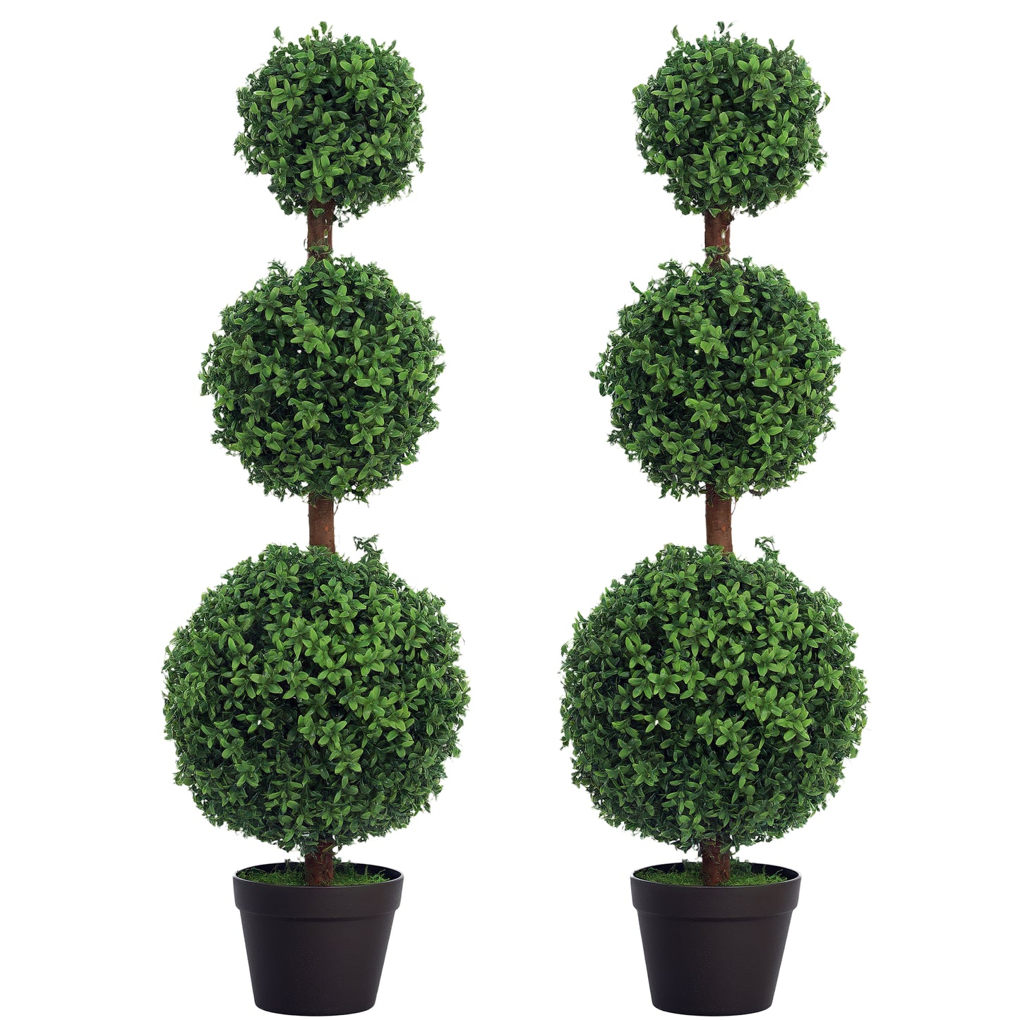 Set of 2 Decorative Artificial Plants Boxwood Trees in Pot, Green