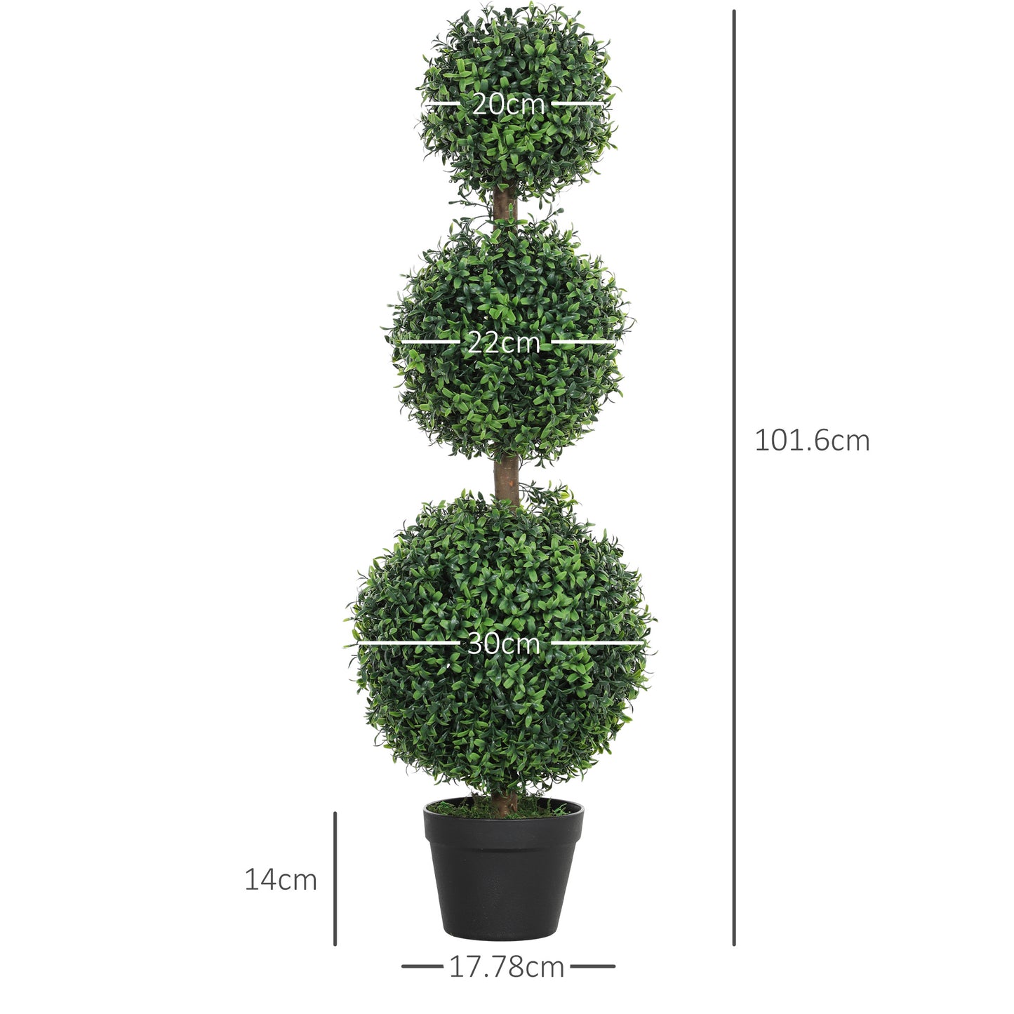 Set of 2 Decorative Artificial Plants Boxwood Trees in Pot, Green