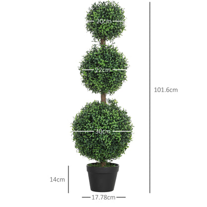 Set of 2 Decorative Artificial Plants Boxwood Trees in Pot, Green
