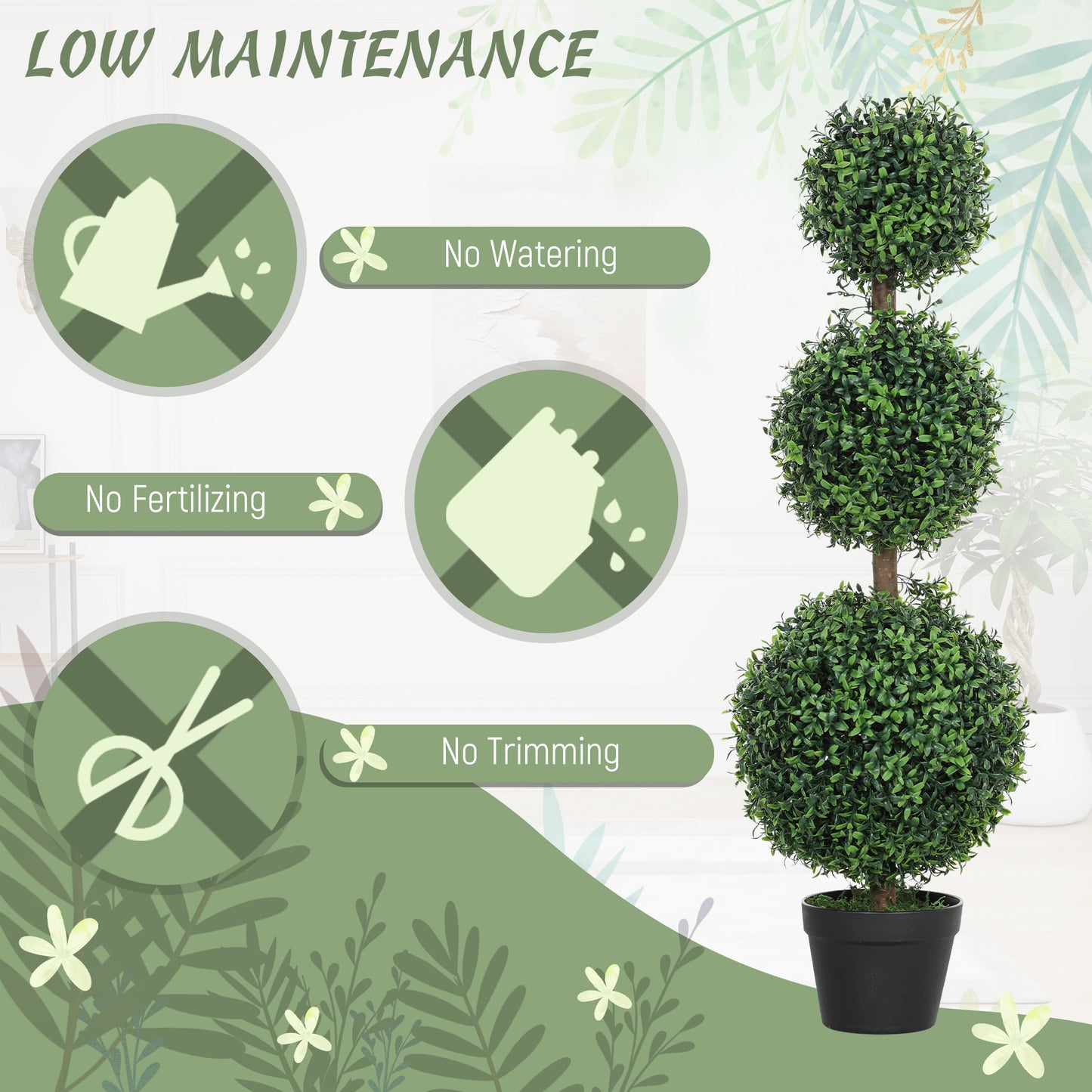 Set of 2 Decorative Artificial Plants Boxwood Trees in Pot, Green