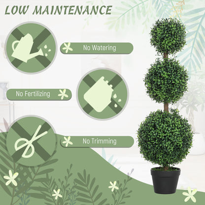 Set of 2 Decorative Artificial Plants Boxwood Trees in Pot, Green