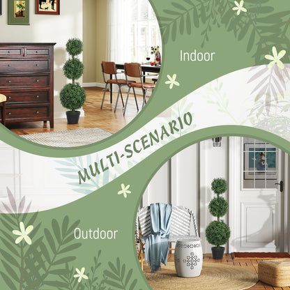 Set of 2 Decorative Artificial Plants Boxwood Trees in Pot, Green