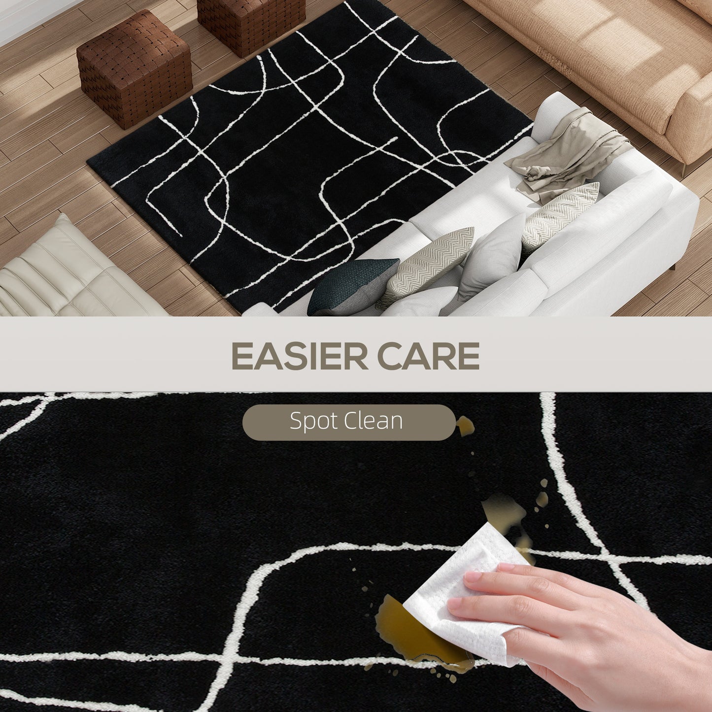 High Pile Modern Shaggy Rug, Soft Floor Carpet 120 x 170 cm, Black