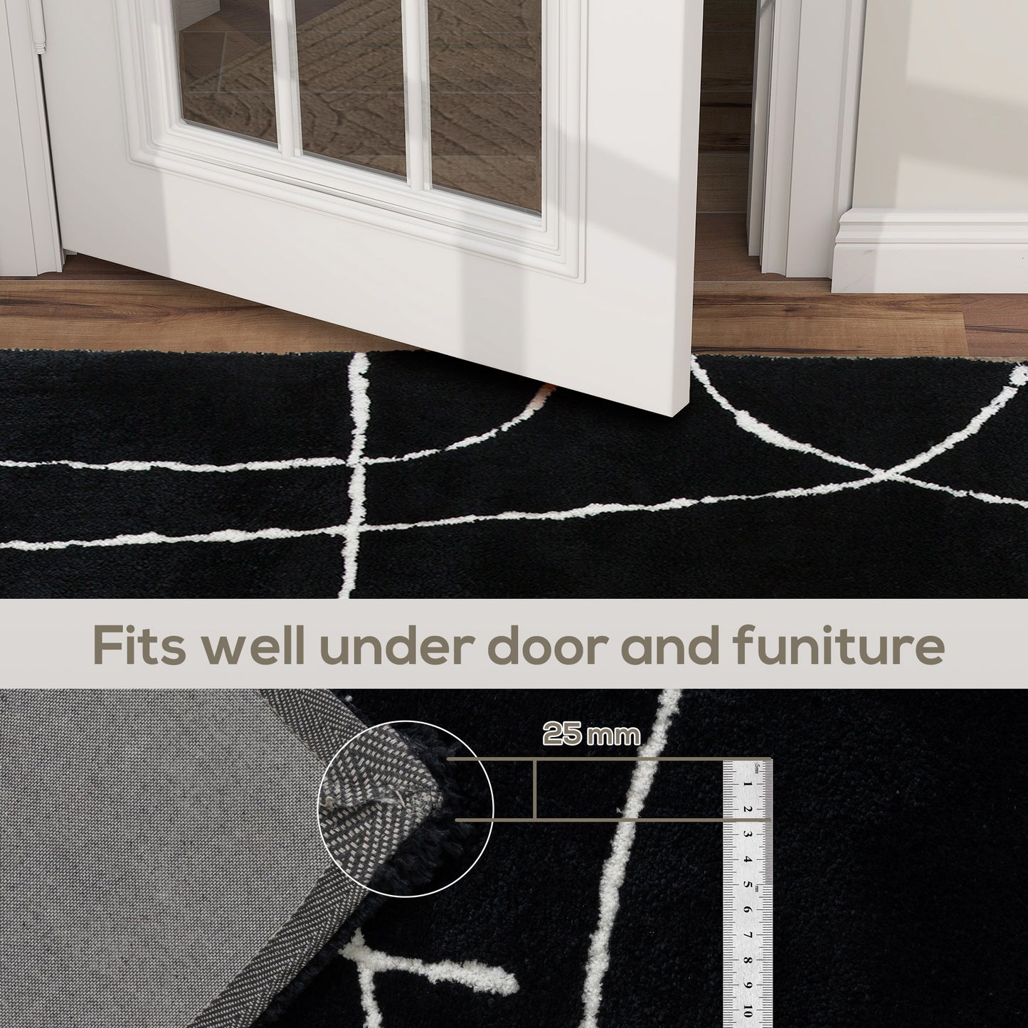 High Pile Modern Shaggy Rug, Soft Floor Carpet 120 x 170 cm, Black