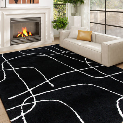 High Pile Modern Shaggy Rug, Soft Floor Carpet 120 x 170 cm, Black