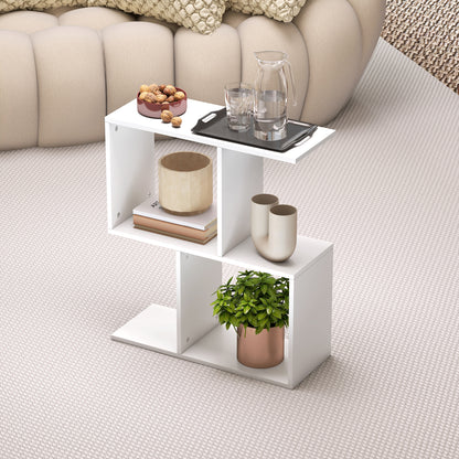Side Table, Narrow End Table with Storage Shelves, White
